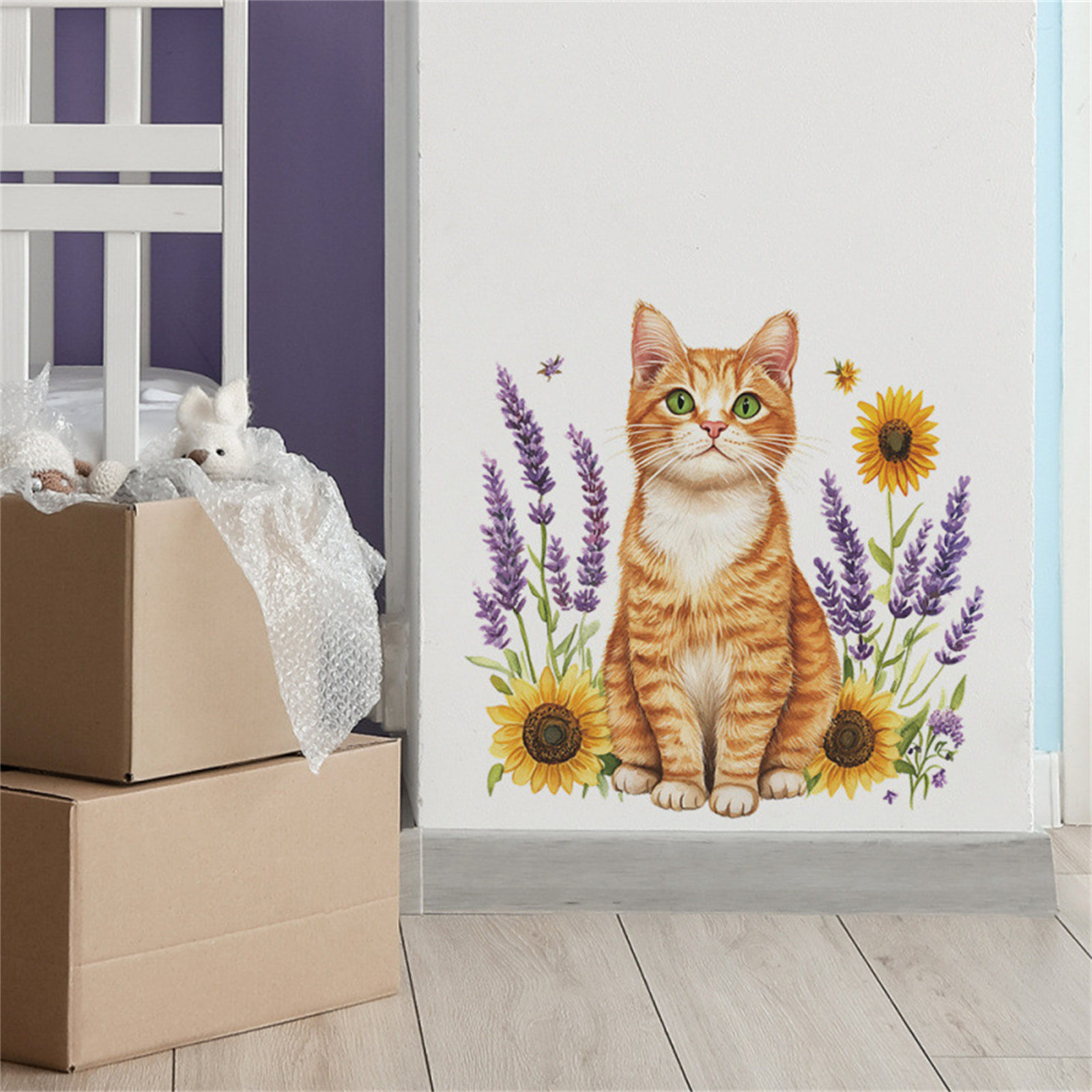 Oranges Sunflower Lavenders Bed Room Living Room Entrance Home Beautification Wall Stickers
